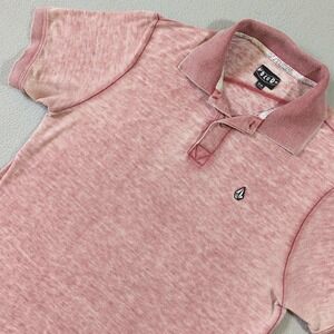 Volcom Burnt Red Acid Wash Knit Polo Shirt Mens Medium Stone Logo Short Sleeve